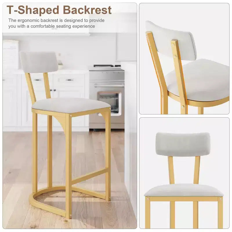 Lot de 2 chaises de bar avec dossier et pieds en métal, rembourrées, pour cuisine