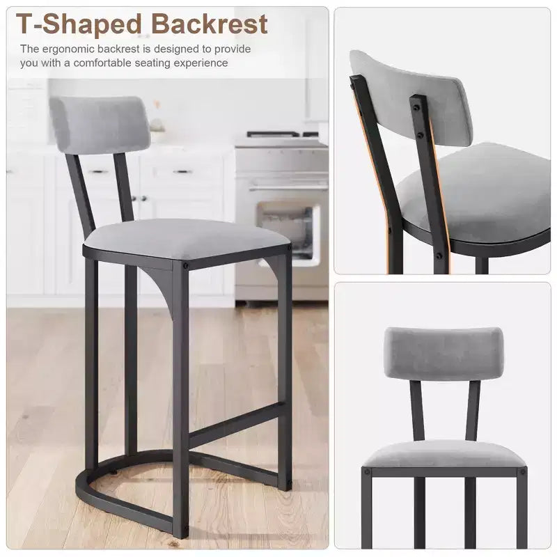 Lot de 2 chaises de bar avec dossier et pieds en métal, rembourrées, pour cuisine
