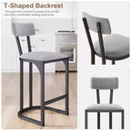 Lot de 2 chaises de bar avec dossier et pieds en métal, rembourrées, pour cuisine