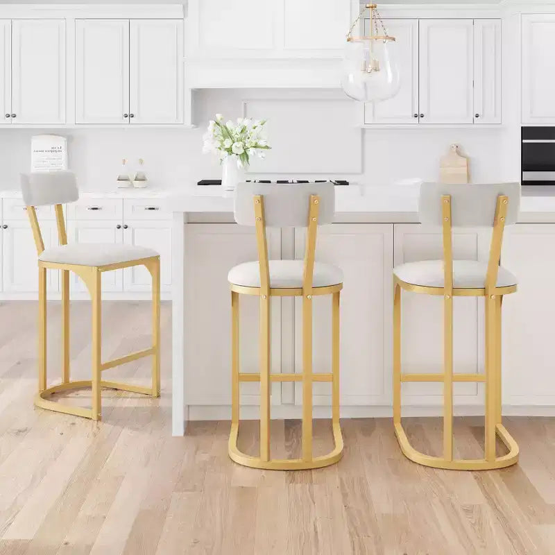 Lot de 2 chaises de bar avec dossier et pieds en métal, rembourrées, pour cuisine