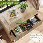 Commode 3 tiroirs cannelés, commode large en bois, commode de rangement moderne pour chambre à coucher et salon