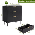 Commode 3 tiroirs cannelés, commode large en bois, commode de rangement moderne pour chambre à coucher et salon
