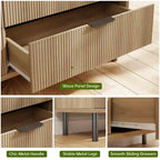 Commode 3 tiroirs cannelés, commode large en bois, commode de rangement moderne pour chambre à coucher et salon
