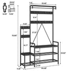 Meuble de rangement pour chaussures d'entrée avec banc, porte-manteau d'entrée avec 7 crochets et étagère de rangement, porte-manteau d'entrée pour couloir, buanderie, chambre