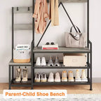 Meuble de rangement pour chaussures d'entrée avec banc, porte-manteau d'entrée avec 7 crochets et étagère de rangement, porte-manteau d'entrée pour couloir, buanderie, chambre