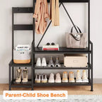 Meuble de rangement pour chaussures d'entrée avec banc, porte-manteau d'entrée avec 7 crochets et étagère de rangement, porte-manteau d'entrée pour couloir, buanderie, chambre