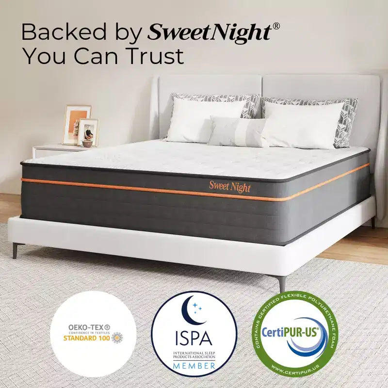 Matelas hybride Queen Sweetnight 14 po en mousse à mémoire de forme/à ressorts ensachés de fermeté moyenne, livré dans une boîte