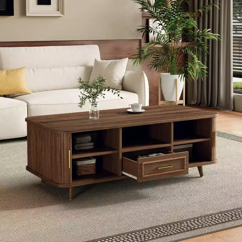 Table basse Christopher Knight Home Nova multi-rangements avec portes coulissantes et tiroir