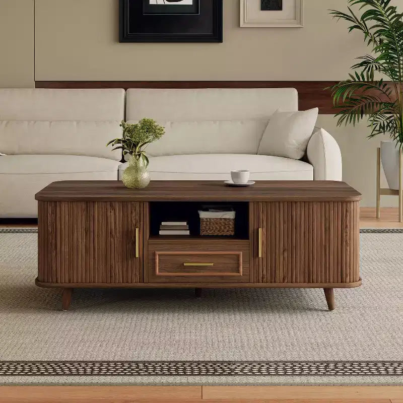Table basse Christopher Knight Home Nova multi-rangements avec portes coulissantes et tiroir