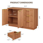 Commode à 6 tiroirs pour chambre à coucher, commode en bois de 120 cm de large avec poignées dorées, commode cannelée pour meuble TV, organisateur de rangement pour vêtements de chambre.