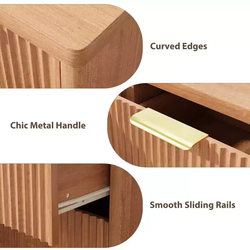 Commode à 6 tiroirs pour chambre à coucher, commode en bois de 120 cm de large avec poignées dorées, commode cannelée pour meuble TV, organisateur de rangement pour vêtements de chambre.