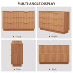 Commode à 6 tiroirs pour chambre à coucher, commode en bois de 120 cm de large avec poignées dorées, commode cannelée pour meuble TV, organisateur de rangement pour vêtements de chambre.