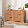 6 Drawer Dresser for Bedroom, 47.2W Wooden Chest of Drawers with Gold Handles, Fluted Dresser TV Stand, Clothes Storage Organizer for Bedroom