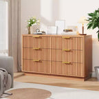 6 Drawer Dresser for Bedroom, 47.2W Wooden Chest of Drawers with Gold Handles, Fluted Dresser TV Stand, Clothes Storage Organizer for Bedroom