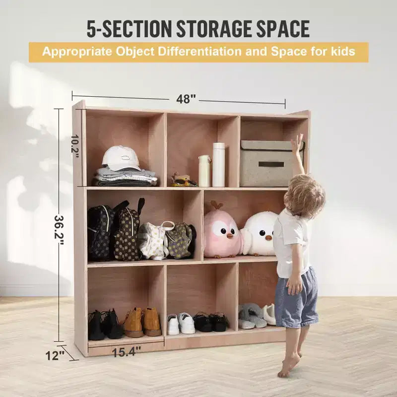 Étagères Montessori en bois massif à 3 niveaux, organisateurs et rangement de jouets, armoire de rangement à 8 compartiments avec 4 roulettes, pour chambre d'enfant, salle de classe, crèche