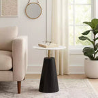Timeless Marble Top End Table with Sleek Fluted Base Accent - Compact Small Side Table for Home, Covered Patio, or Living Room End Tables