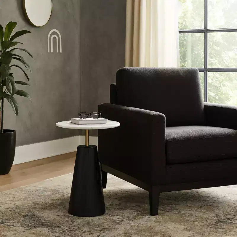Table d'appoint intemporelle en marbre avec base cannelée élégante – Petite table d'appoint compacte pour la maison, la terrasse couverte ou le salon