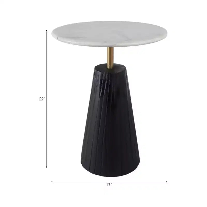 Table d'appoint intemporelle en marbre avec base cannelée élégante – Petite table d'appoint compacte pour la maison, la terrasse couverte ou le salon