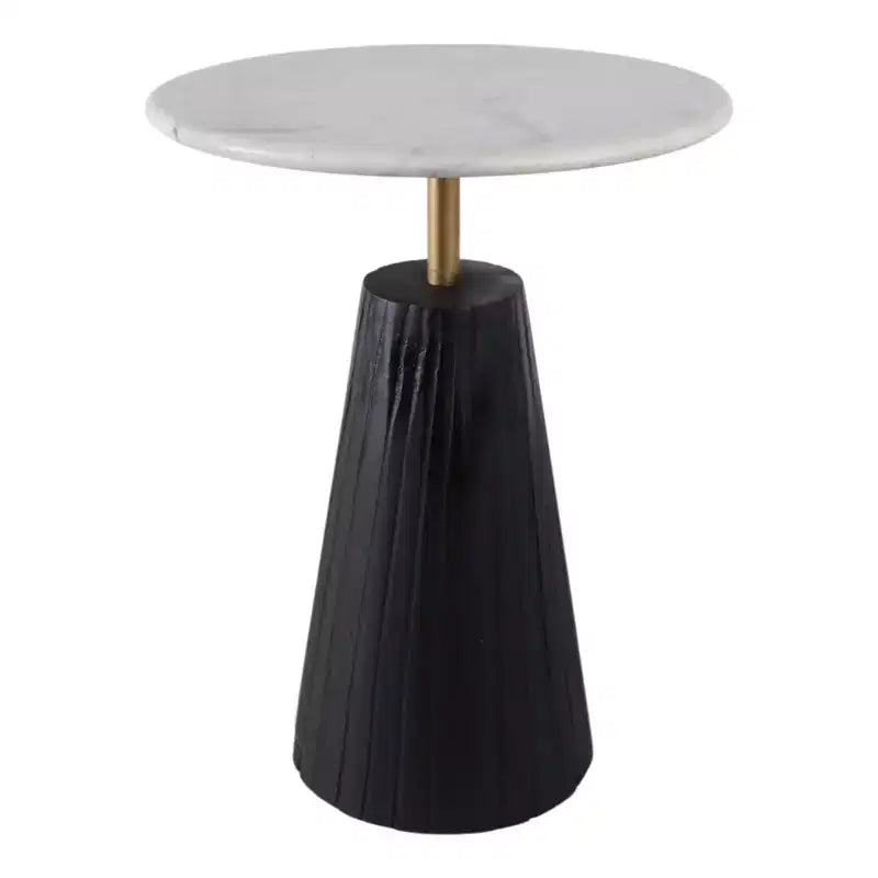 Table d'appoint intemporelle en marbre avec base cannelée élégante – Petite table d'appoint compacte pour la maison, la terrasse couverte ou le salon