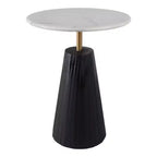 Table d'appoint intemporelle en marbre avec base cannelée élégante – Petite table d'appoint compacte pour la maison, la terrasse couverte ou le salon