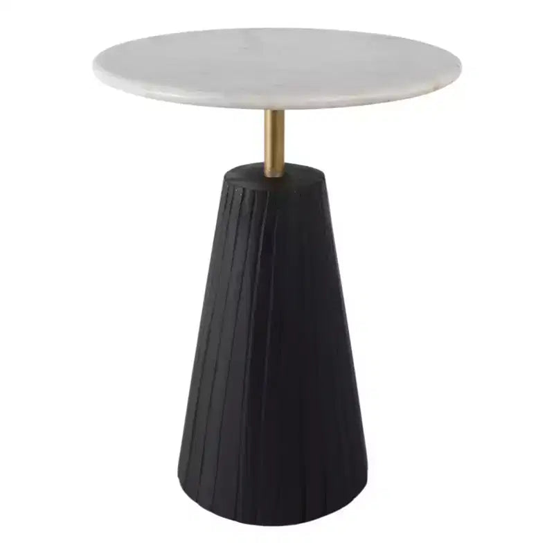 Table d'appoint intemporelle en marbre avec base cannelée élégante – Petite table d'appoint compacte pour la maison, la terrasse couverte ou le salon