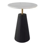Table d'appoint intemporelle en marbre avec base cannelée élégante – Petite table d'appoint compacte pour la maison, la terrasse couverte ou le salon