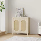 Bahut moderne - Meuble de rangement en rotin avec étagères et portes réglables, petite console de style bohème