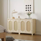 Bahut moderne - Meuble de rangement en rotin avec étagères et portes réglables, petite console de style bohème