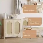 Bahut moderne - Meuble de rangement en rotin avec étagères et portes réglables, petite console de style bohème