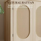 Bahut moderne - Meuble de rangement en rotin avec étagères et portes réglables, petite console de style bohème