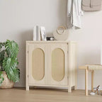 Bahut moderne - Meuble de rangement en rotin avec étagères et portes réglables, petite console de style bohème