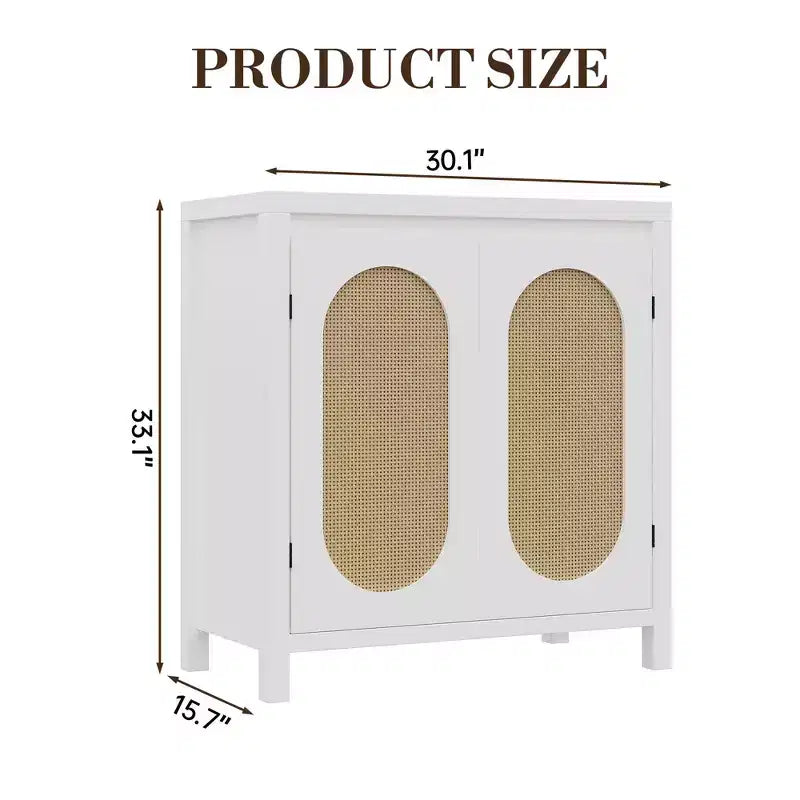 Bahut moderne - Meuble de rangement en rotin avec étagères et portes réglables, petite console de style bohème