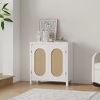 Bahut moderne - Meuble de rangement en rotin avec étagères et portes réglables, petite console de style bohème