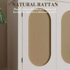 Bahut moderne - Meuble de rangement en rotin avec étagères et portes réglables, petite console de style bohème
