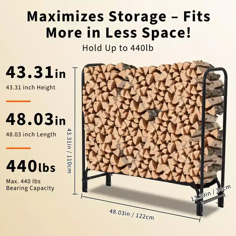 Support de bûches de 2,4 m pour l'extérieur et l'intérieur, Organisateur de bois de chauffage robuste avec housse résistante aux intempéries, Rangement en treillis d'acier pour cheminée, patio