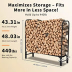 Support de bûches de 2,4 m pour l'extérieur et l'intérieur, Organisateur de bois de chauffage robuste avec housse résistante aux intempéries, Rangement en treillis d'acier pour cheminée, patio