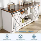 Meuble TV pour téléviseur jusqu'à 65 pouces, meuble de divertissement en bois avec portes coulissantes de style grange, console multimédia pour salon