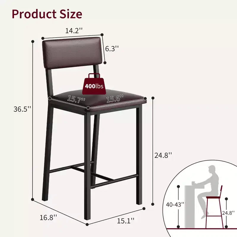 Lot de 4 tabourets de bar TruAIR – Tabourets de hauteur comptoir avec dossier et pieds en métal pour îlot de cuisine/bar