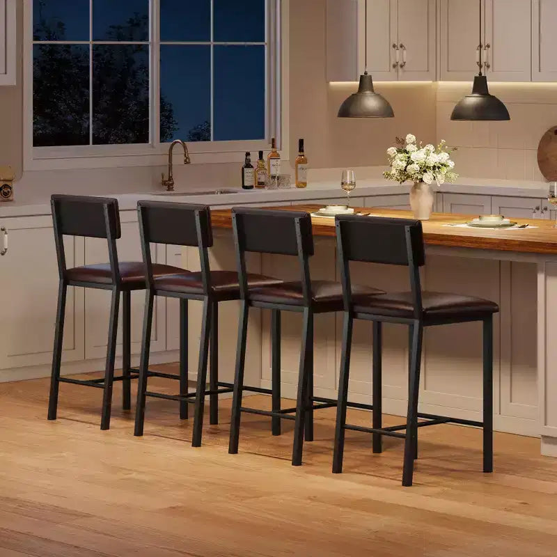 Lot de 4 tabourets de bar TruAIR – Tabourets de hauteur comptoir avec dossier et pieds en métal pour îlot de cuisine/bar