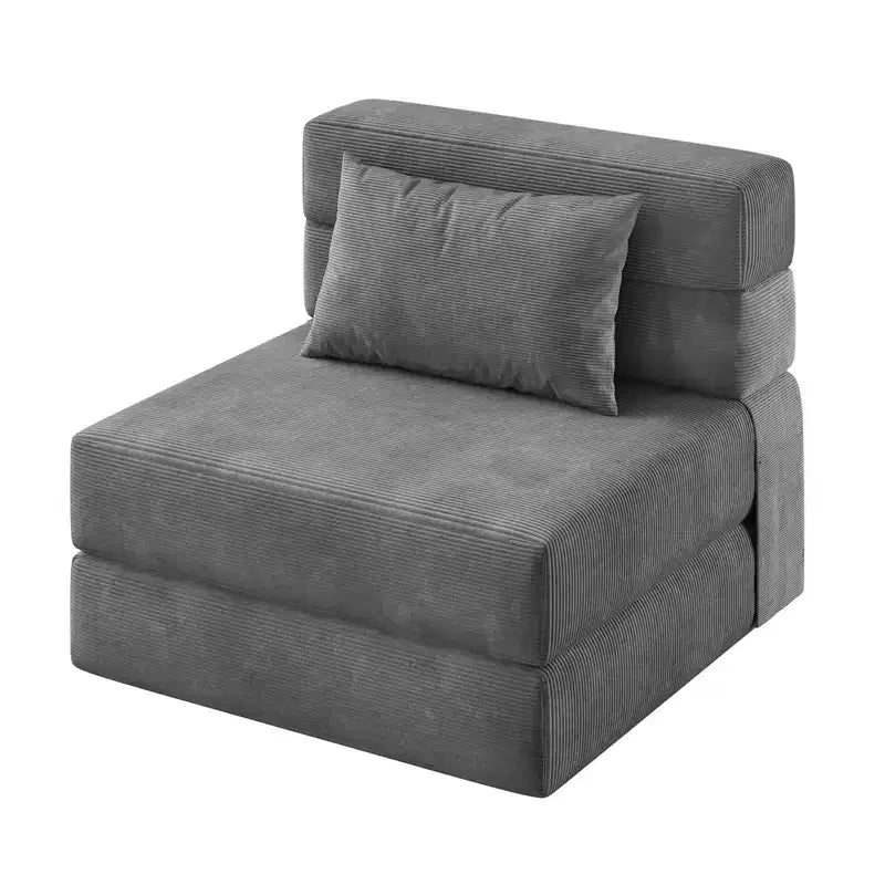GustoWave 4-in-1 Convertible Folding Sofa Bed - Sleeper Chair with Pillow, Modern Corduroy Fabric Floor & Futon Couch, Dark Gray