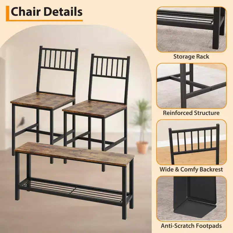 Ensemble table et chaises de cuisine modernes pour 4, avec banc et chaises, ensemble de table de cuisine avec étagère de rangement pour salle à manger/ferme/cuisine/appartement