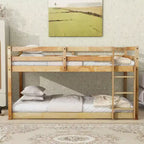 Lit superposé jumeau sur jumeau Okak 77.3IN avec échelle, lit jumeau avec garde-corps et lattes renforcées, cadres de lit pour chambre d'enfant, salle de jeux, Naturel