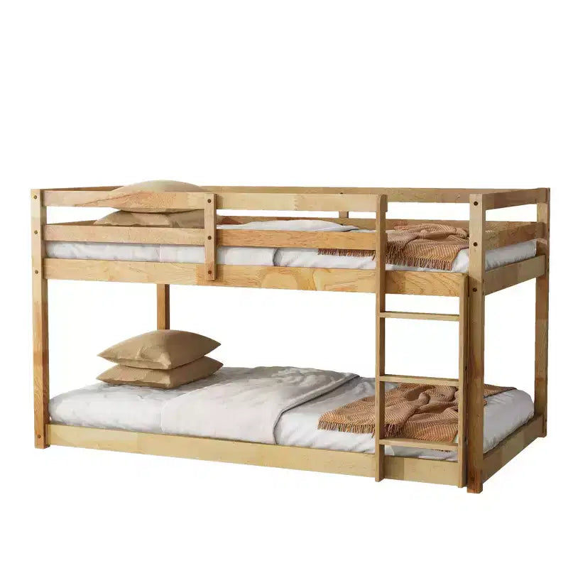 Lit superposé jumeau sur jumeau Okak 77.3IN avec échelle, lit jumeau avec garde-corps et lattes renforcées, cadres de lit pour chambre d'enfant, salle de jeux, Naturel
