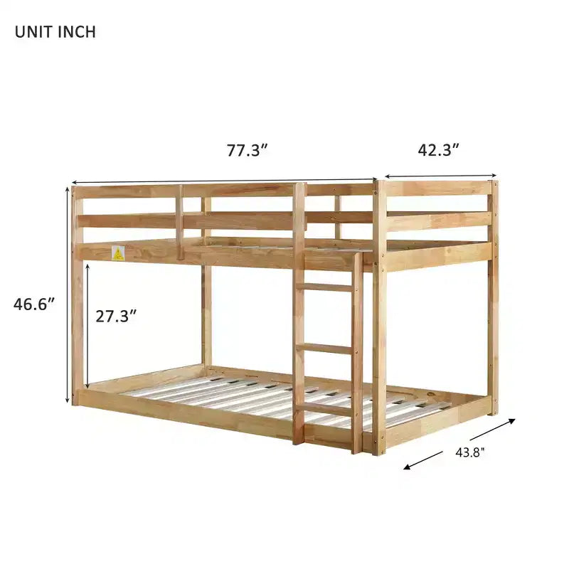 Lit superposé jumeau sur jumeau Okak 77.3IN avec échelle, lit jumeau avec garde-corps et lattes renforcées, cadres de lit pour chambre d'enfant, salle de jeux, Naturel