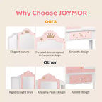 JOYMOR Coiffeuse 2-en-1 pour enfants, miroir triptyque, grand tiroir, pieds en bois massif, 4-9 ans, rose