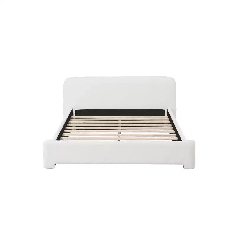 Lit plateforme élégant, cadre de lit rembourré en tissu bouclé avec tête de lit douce, taille double/queen/king, blanc - ModernLuxe