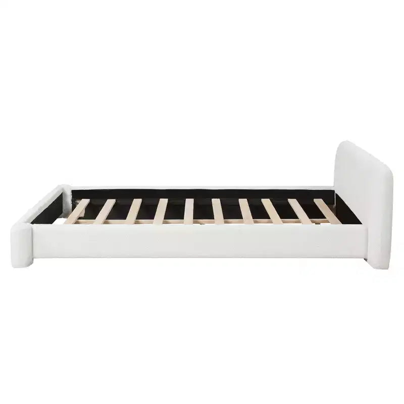 Lit plateforme élégant, cadre de lit rembourré en tissu bouclé avec tête de lit douce, taille double/queen/king, blanc - ModernLuxe