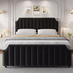 Tufted Headboard & Footboard - 50.2 Wingback Tall Headboard Footboard-Deep Button Tufted-Easily Assemble-Nailhead Trim