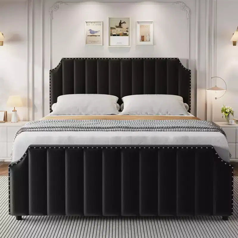 Tufted Headboard & Footboard - 50.2 Wingback Tall Headboard Footboard-Deep Button Tufted-Easily Assemble-Nailhead Trim