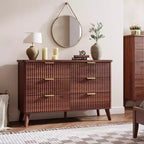COZONY Commode cannelée à 6 tiroirs, commode moderne en bois au design incurvé pour chambre à coucher